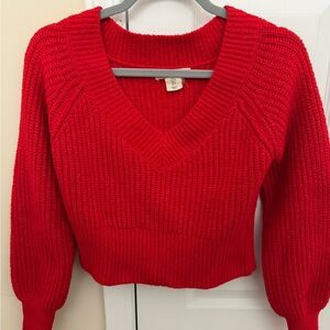 Elegant Red V-Neck Sweater for Women